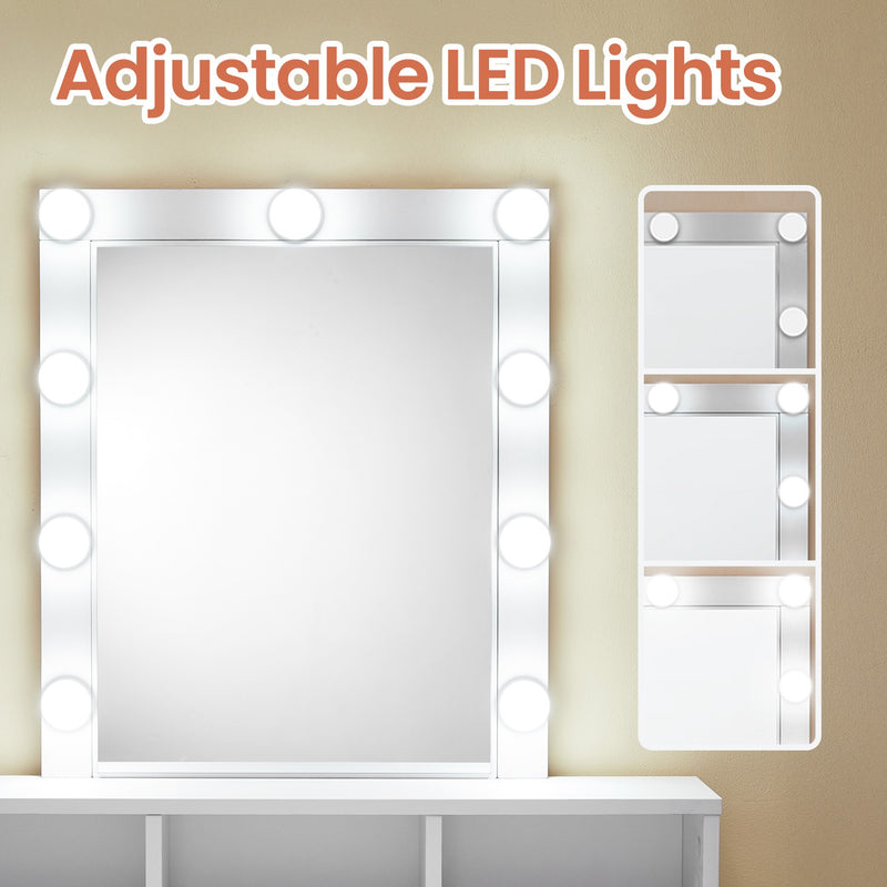 White Vanity Dressing Table with LED Mirror and Adjustable Brightness Lights by Vasagle