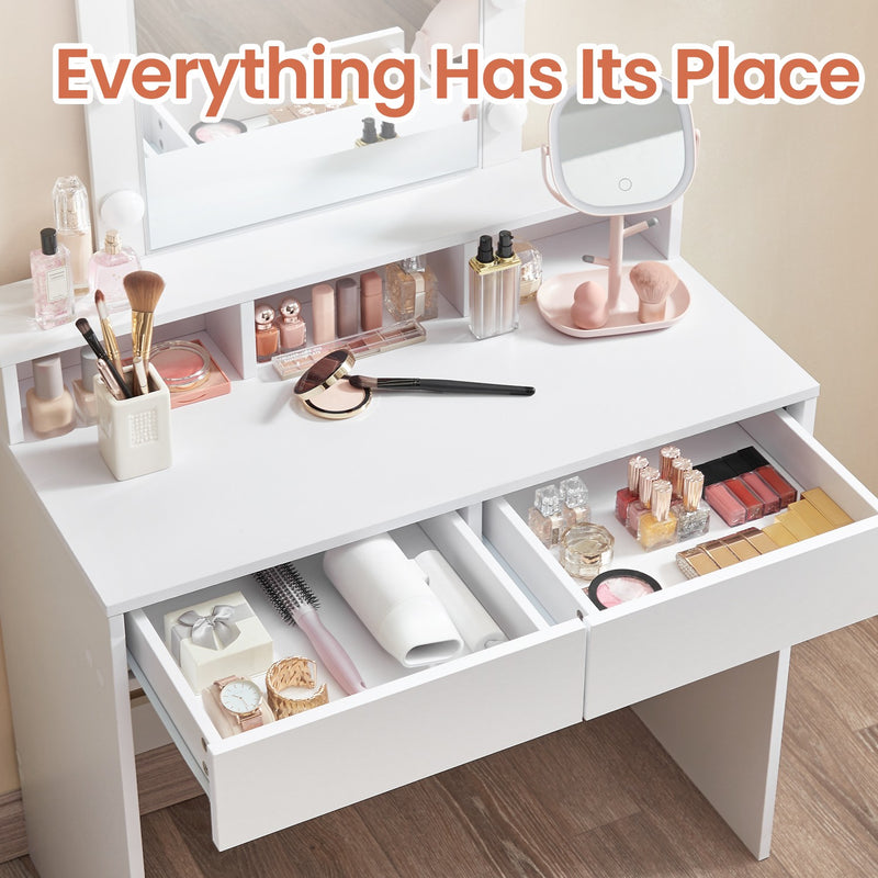White Vanity Dressing Table with LED Mirror and Adjustable Brightness Lights by Vasagle