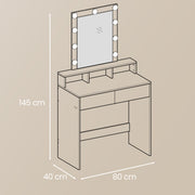 White Vanity Dressing Table with LED Mirror and Adjustable Brightness Lights by Vasagle