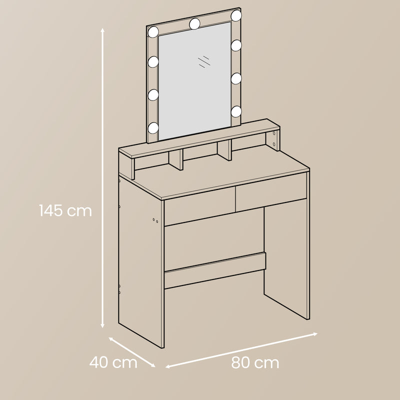 White Vanity Dressing Table with LED Mirror and Adjustable Brightness Lights by Vasagle