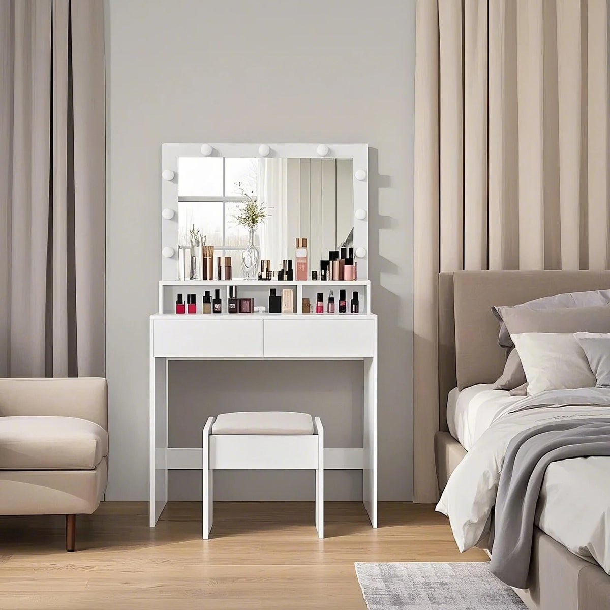 Songmics White Vanity Table with LED Mirror & Storage Drawers | Opal Retail