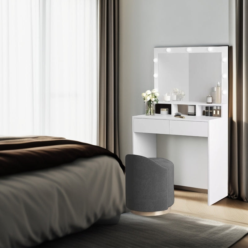 White Vanity Table with Large LED Mirror Adjustable Lights and Storage Drawers by Songmics