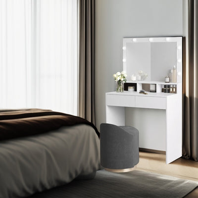 White Vanity Table with Large LED Mirror Adjustable Lights and Storage Drawers by Songmics