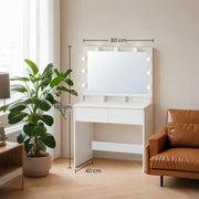 White Vanity Table with Large LED Mirror Adjustable Lights and Storage Drawers by Songmics