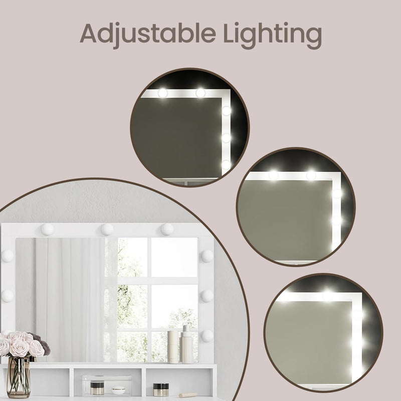 White Vanity Table with Large LED Mirror Adjustable Lights and Storage Drawers by Songmics