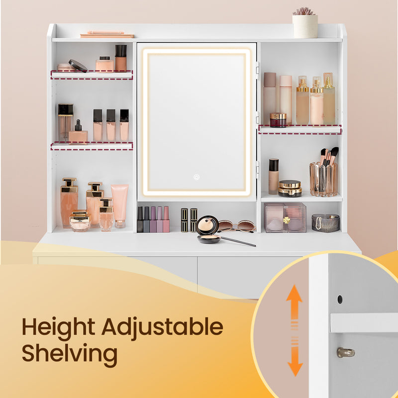 White Makeup Dressing Table with Mirror and Adjustable LED Lights 117 cm by Vasagle