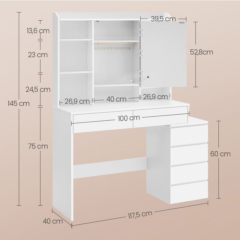 White Makeup Dressing Table with Mirror and Adjustable LED Lights 117 cm by Vasagle