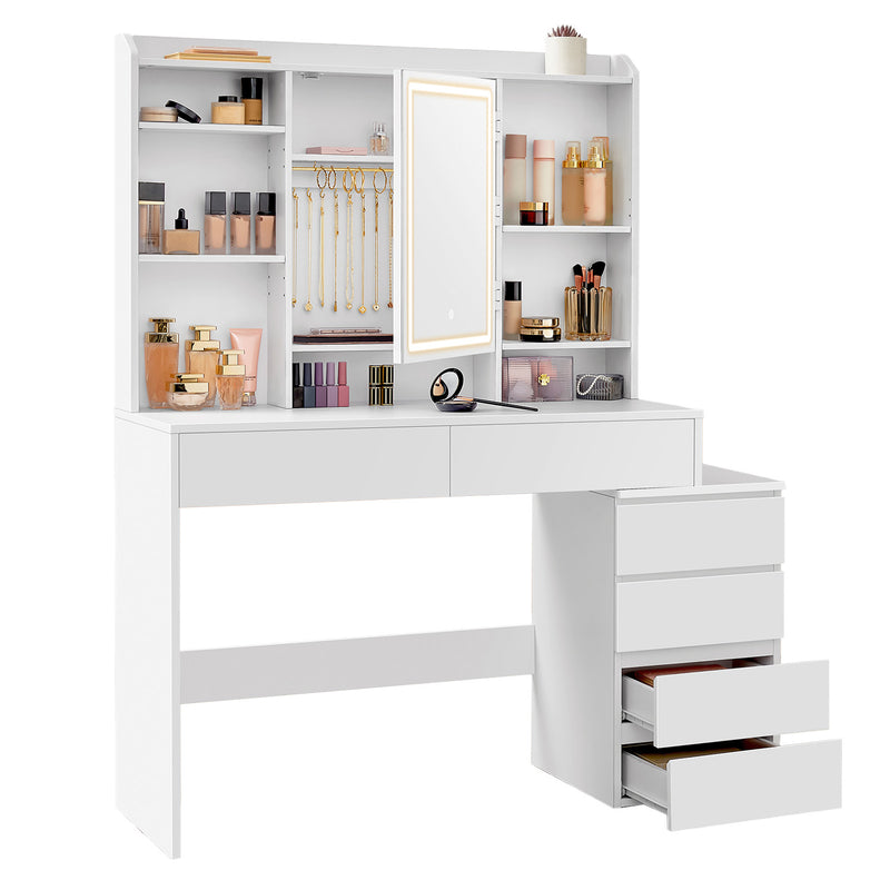 White Makeup Dressing Table with Mirror and Adjustable LED Lights 117 cm by Vasagle