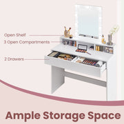 Dressing Table with LED Mirror and Adjustable Brightness for Bedroom or Makeup by Vasagle