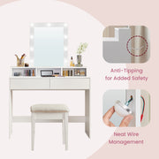 Dressing Table with LED Mirror and Adjustable Brightness for Bedroom or Makeup by Vasagle
