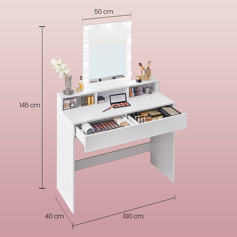 Dressing Table with LED Mirror and Adjustable Brightness for Bedroom or Makeup by Vasagle