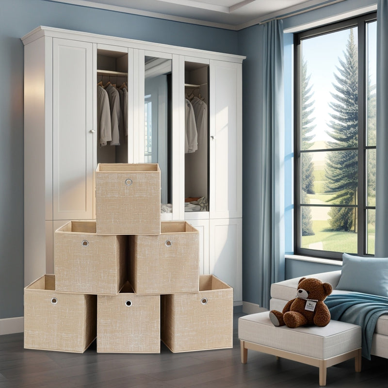 Set of 6 Foldable Fabric Storage Boxes 30 x 30 x 30 cm Space Saving Organisers by Songmics