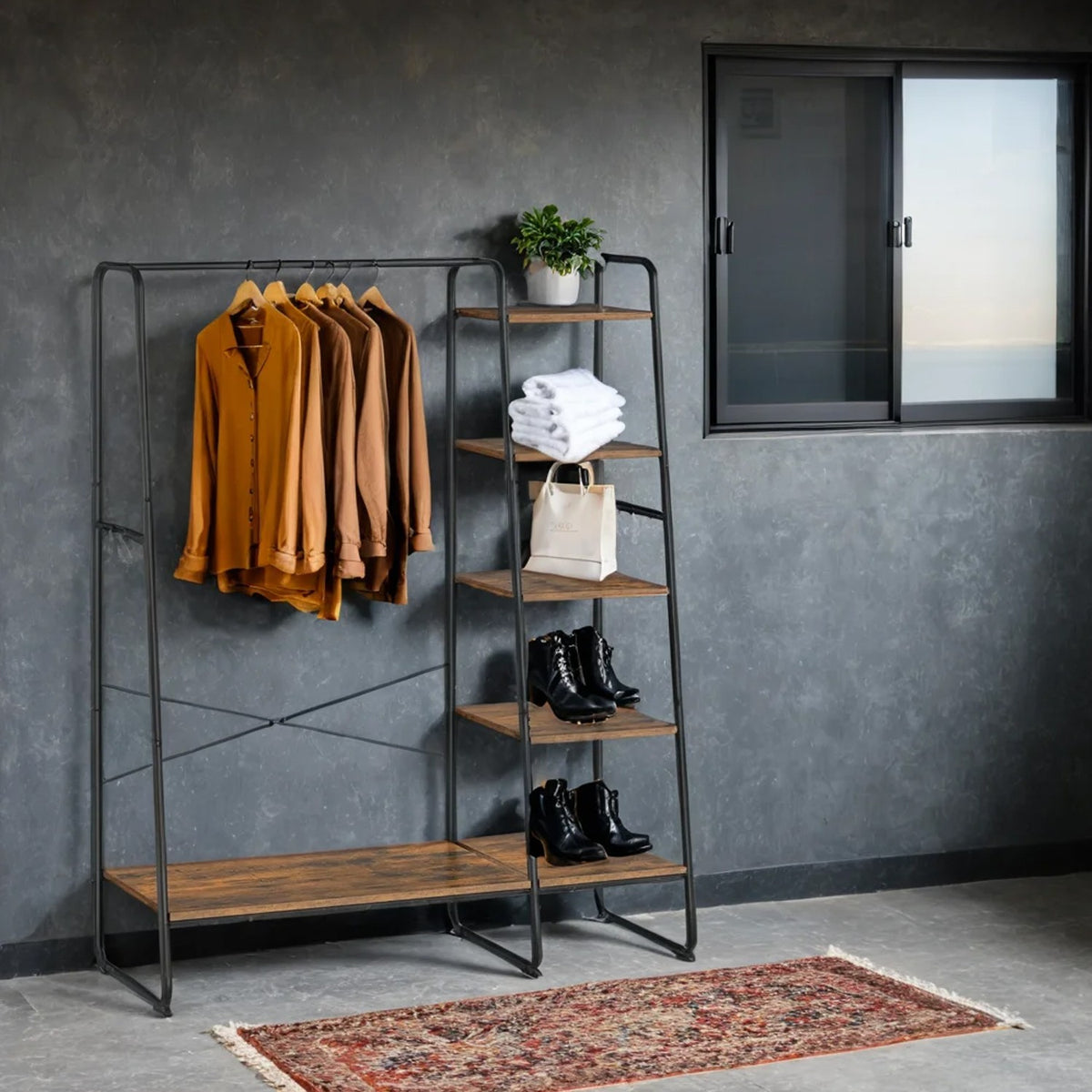 Opal Rack Vasagle Rustic Brown Garment Rack with Shelves & Hooks | Opal Retail