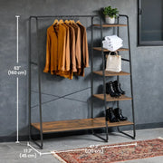 Rustic Brown Garment Rack with Shoe Shelf 5 Tiers and 6 Hooks for Bedroom by Vasagle