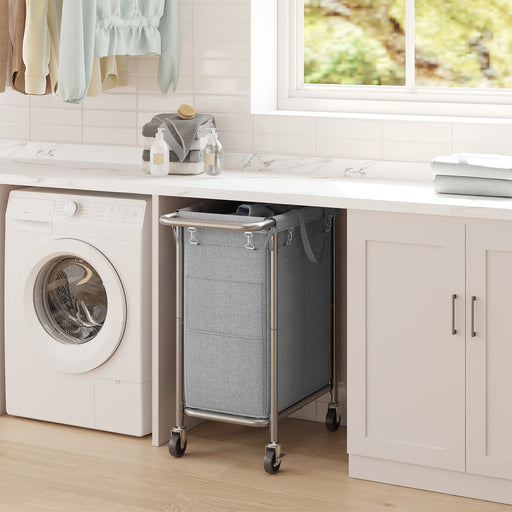 2 Section Rolling Laundry Basket with Wheels 140L Large Capacity Hamper by Songmics