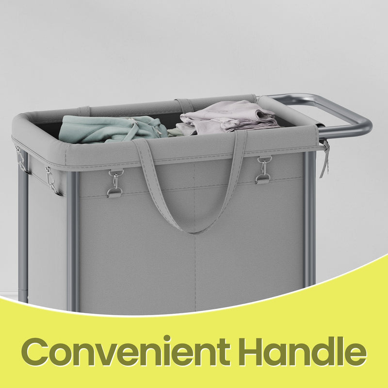 2 Section Rolling Laundry Basket with Wheels 140L Large Capacity Hamper by Songmics