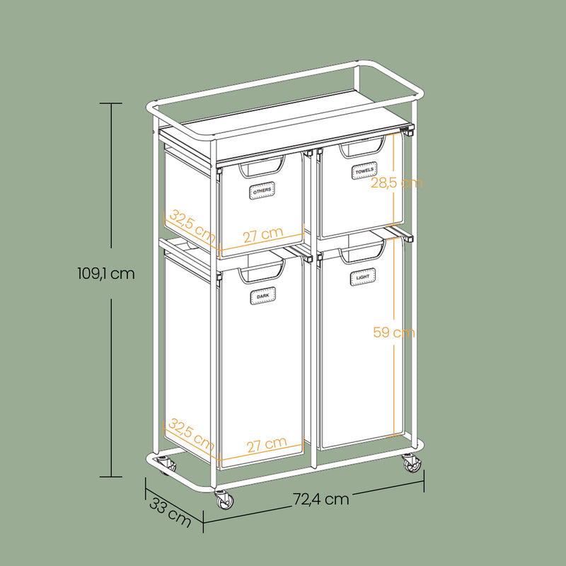 150L Rolling Laundry Hamper with Wheels and Removable Bags for Sorting Clothes by Vasagle