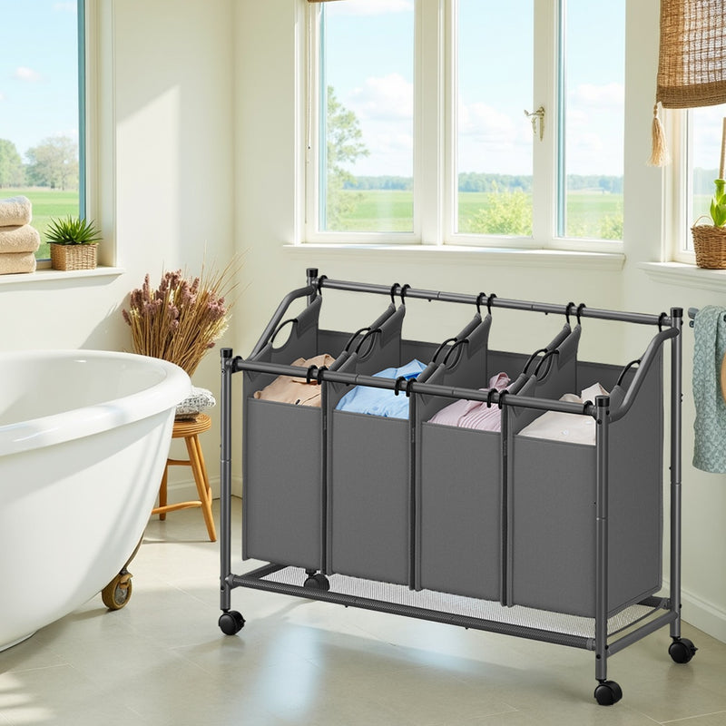 Rolling Laundry Cart with 4 Removable 45L Bags for Bedroom or Bathroom by Songmics