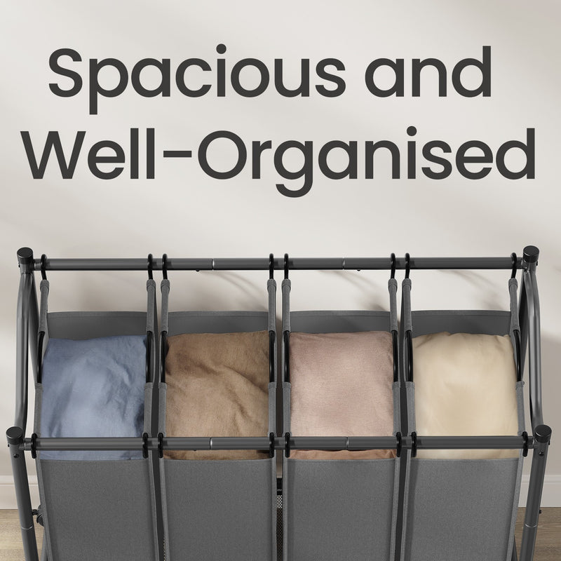 Rolling Laundry Cart with 4 Removable 45L Bags for Bedroom or Bathroom by Songmics