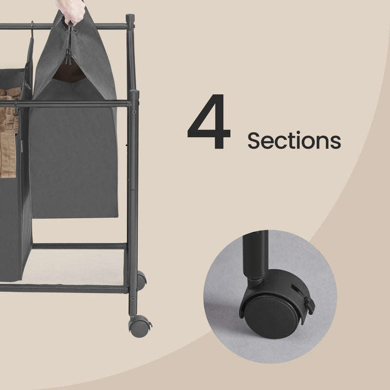Rolling Laundry Cart with 4 Removable 45L Bags for Bedroom or Bathroom by Songmics