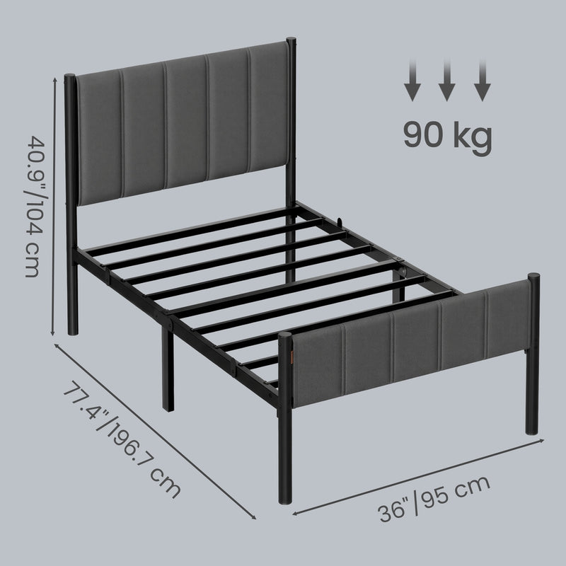 Single Metal Platform Bed Frame with Upholstered Headboard by VASAGLE VASAGLE