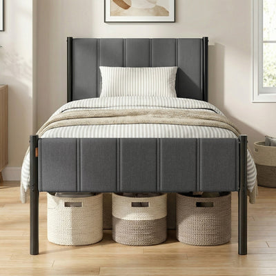 Single Metal Platform Bed Frame with Upholstered Headboard by VASAGLE VASAGLE