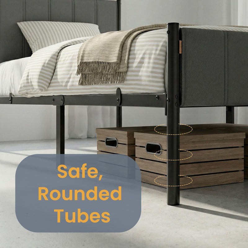 Single Metal Platform Bed Frame with Upholstered Headboard by VASAGLE VASAGLE