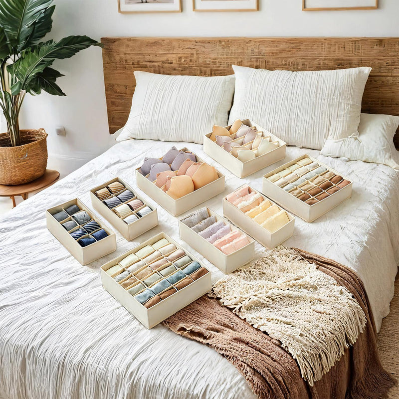 Set of 8 Beige Drawer Organisers for Underwear and Socks Ideal for Wardrobes by Songmics