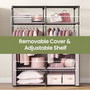Portable Fabric Wardrobe with Clothes Rail and Dustproof Cover for Bedroom Storage by Songmics