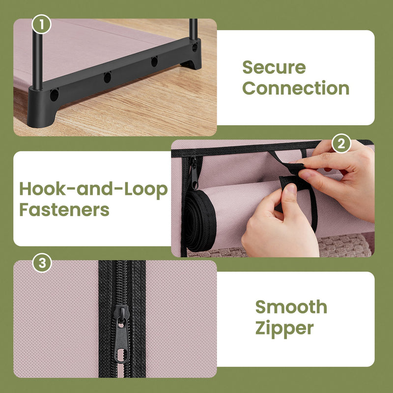 Portable Fabric Wardrobe with Clothes Rail and Dustproof Cover for Bedroom Storage by Songmics