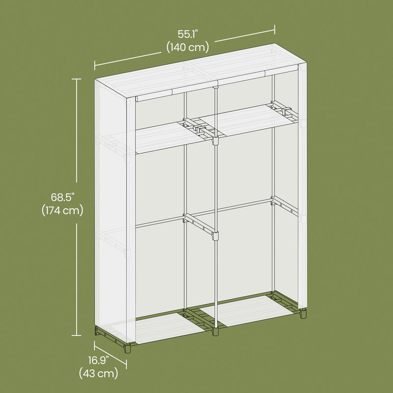 Portable Fabric Wardrobe with Clothes Rail and Dustproof Cover for Bedroom Storage by Songmics