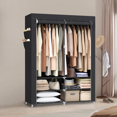 Portable Fabric Wardrobe with 2 Hanging Rails for Bedroom or Storage by Songmics