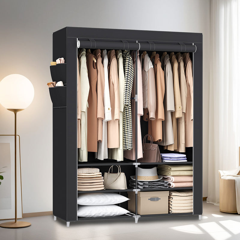 Portable Fabric Wardrobe with 2 Hanging Rails for Bedroom or Storage by Songmics