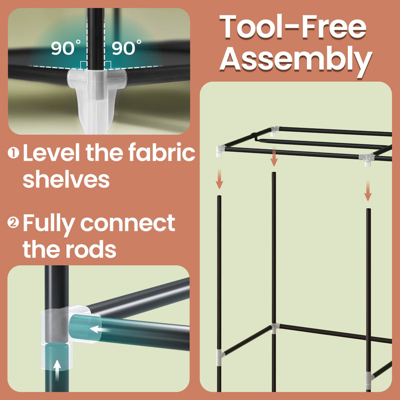 Portable Fabric Wardrobe with 2 Hanging Rails for Bedroom or Storage by Songmics