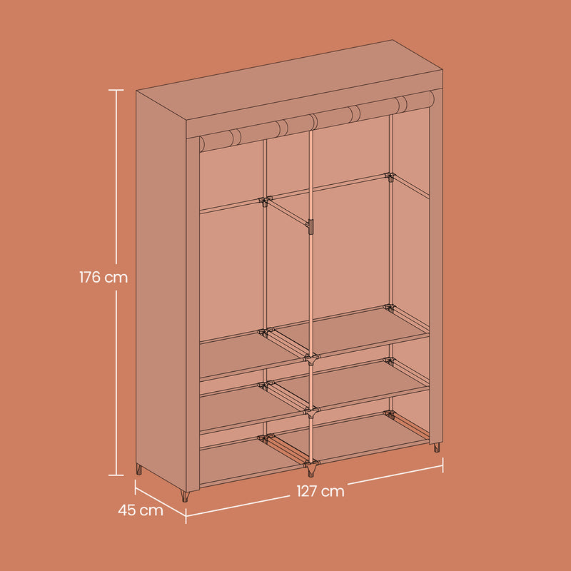 Portable Fabric Wardrobe with 2 Hanging Rails for Bedroom or Storage by Songmics