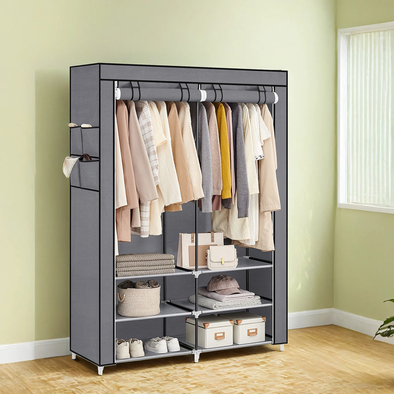Portable Fabric Clothes Wardrobe with 2 Hanging Rails for Bedroom Storage by Songmics