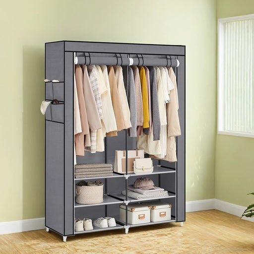 Portable Fabric Clothes Wardrobe with 2 Hanging Rails for Bedroom Storage by Songmics