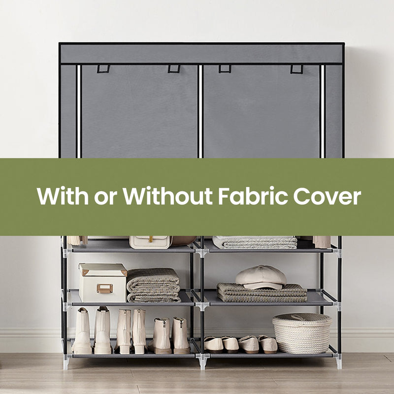 Portable Fabric Clothes Wardrobe with 2 Hanging Rails for Bedroom Storage by Songmics