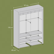 Portable Fabric Clothes Wardrobe with 2 Hanging Rails for Bedroom Storage by Songmics