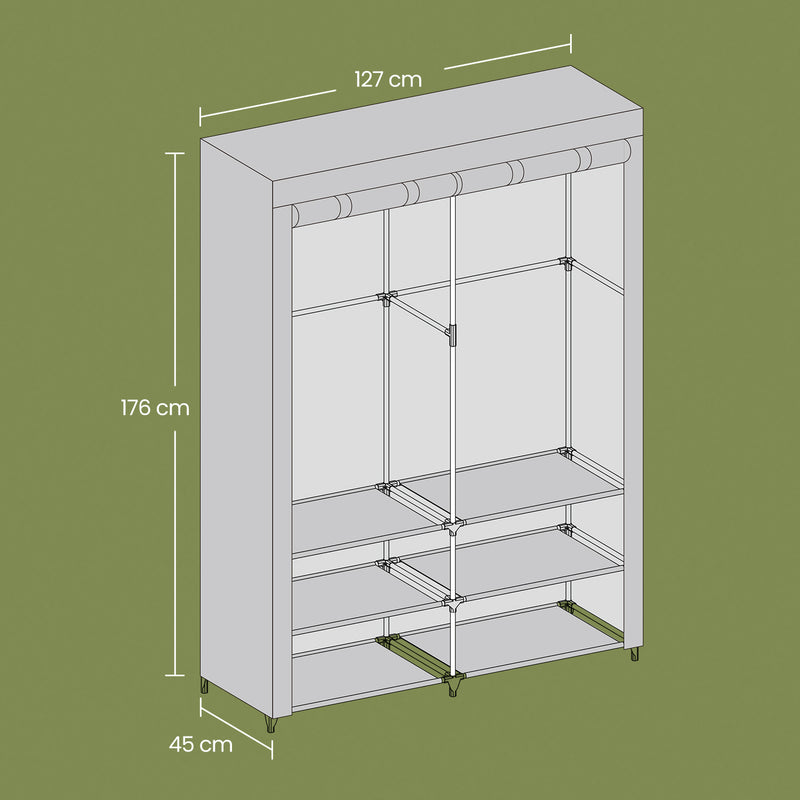Portable Fabric Clothes Wardrobe with 2 Hanging Rails for Bedroom Storage by Songmics