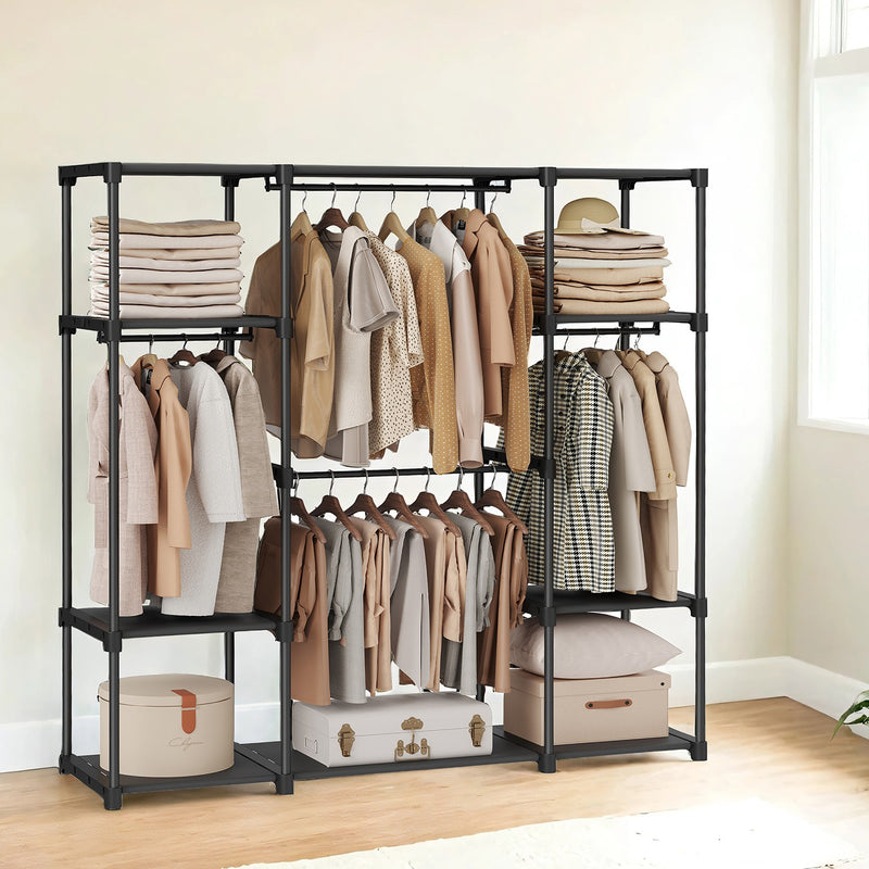 Portable Clothes Wardrobe and Hanging Rack with Shelves for Bedroom Storage by Songmics