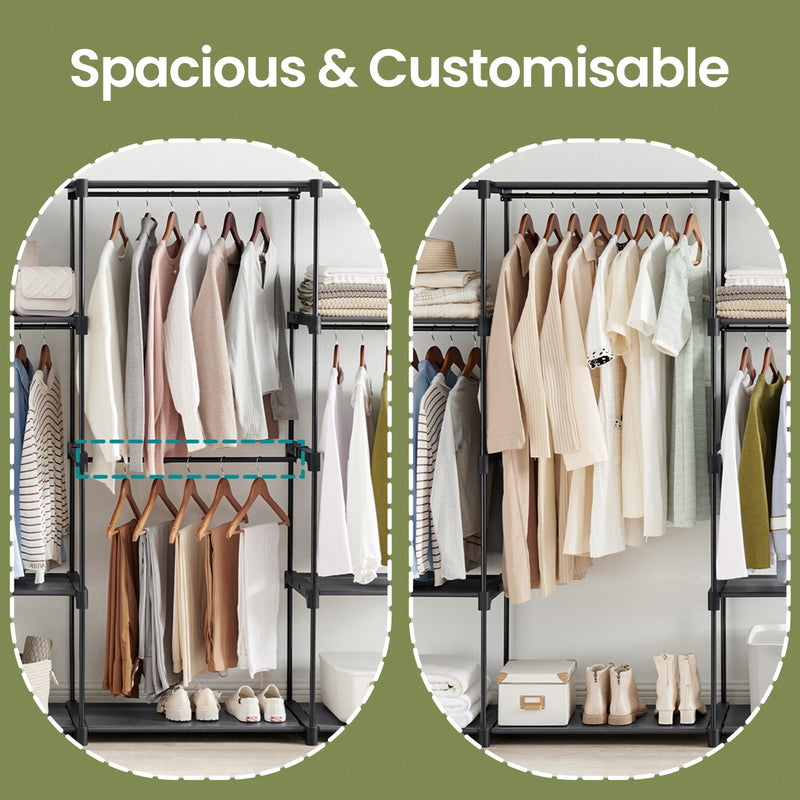 Portable Clothes Wardrobe and Hanging Rack with Shelves for Bedroom Storage by Songmics