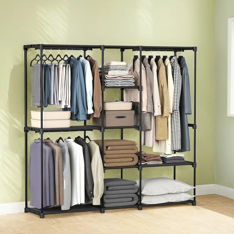 Freestanding Fabric Wardrobe with Hanging Rails and Shelves for Bedroom Storage by Songmics