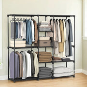Freestanding Fabric Wardrobe with Hanging Rails and Shelves for Bedroom Storage by Songmics