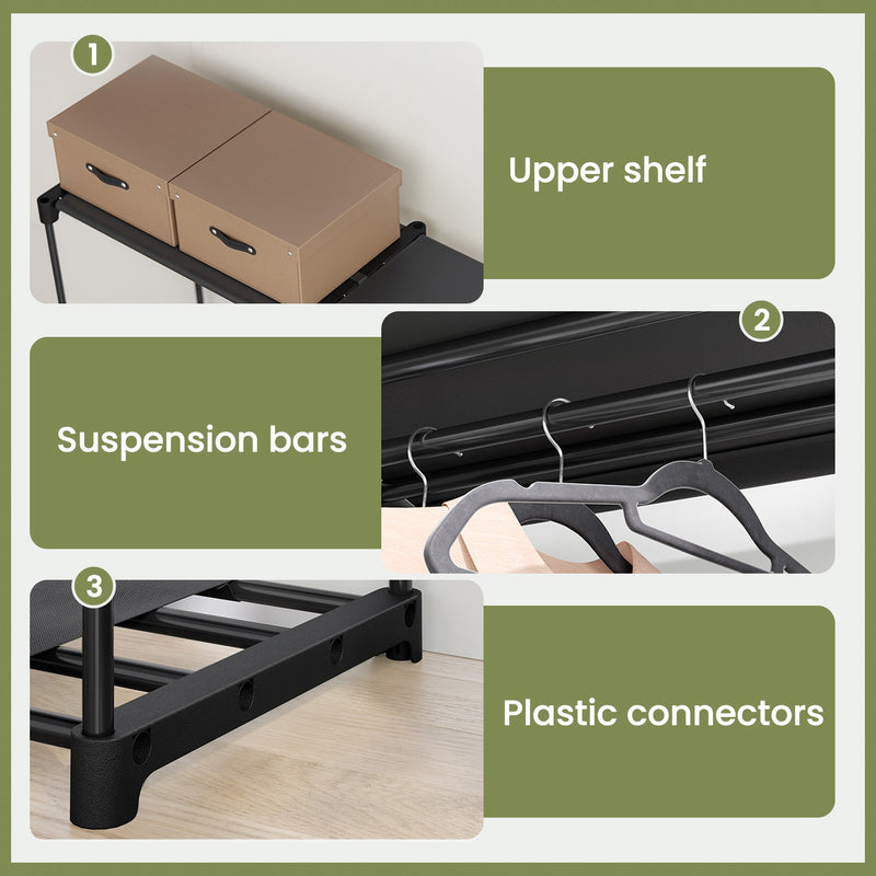 Freestanding Fabric Wardrobe with Hanging Rails and Shelves for Bedroom Storage by Songmics