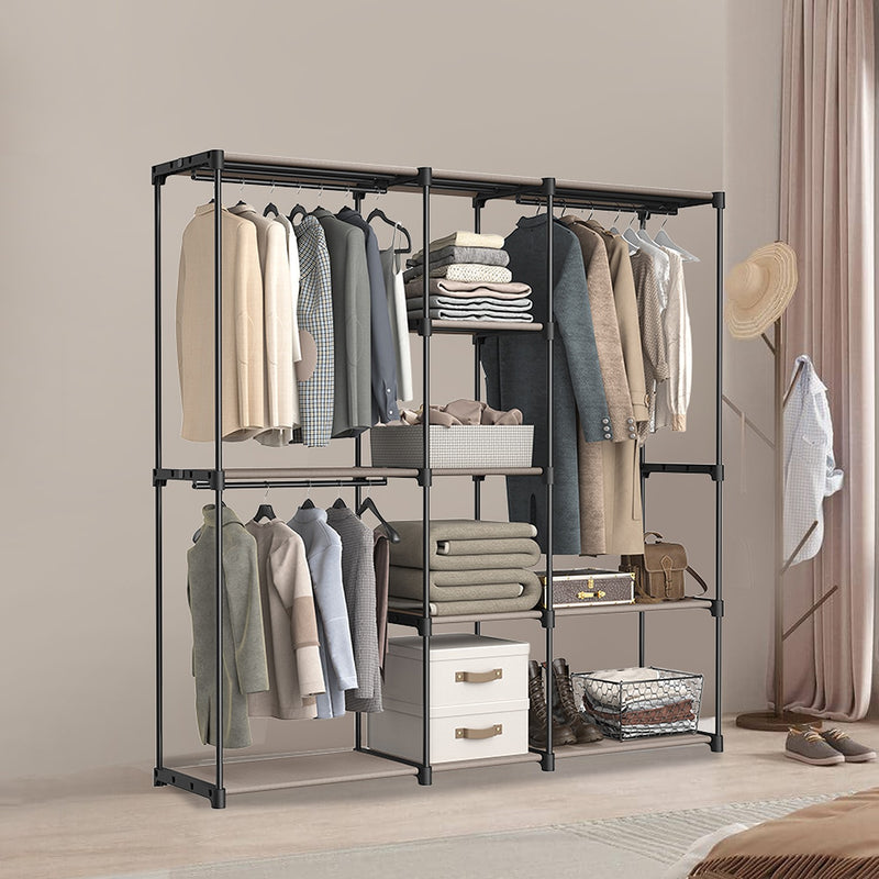 Freestanding Fabric Wardrobe with Hanging Rails and Shelves for Bedroom Storage by Songmics