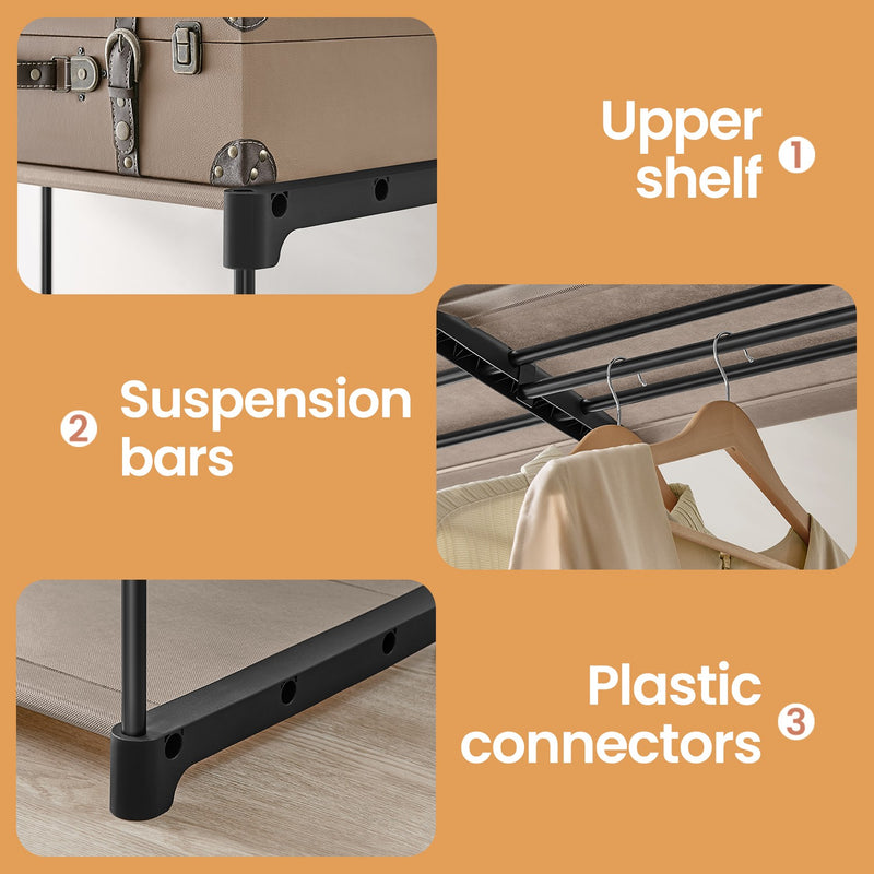 Freestanding Fabric Wardrobe with Hanging Rails and Shelves for Bedroom Storage by Songmics