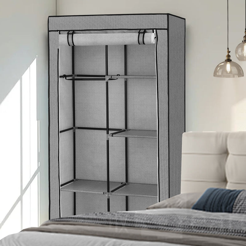 Portable Wardrobe Closet Organiser with Shelves and Hanging Rail Non Woven Cover by Songmics