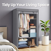 Grey Portable Wardrobe with 6 Shelves and Hanging Rail Non-Woven Fabric by Songmics