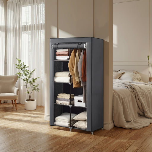 Portable Fabric Wardrobe Closet with Hanging Rail and Shelves for Bedroom Storage by Songmics